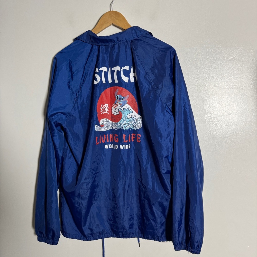 Disney Stitch Jacket Mens Large Blue Windbreaker Graphic Coat‎